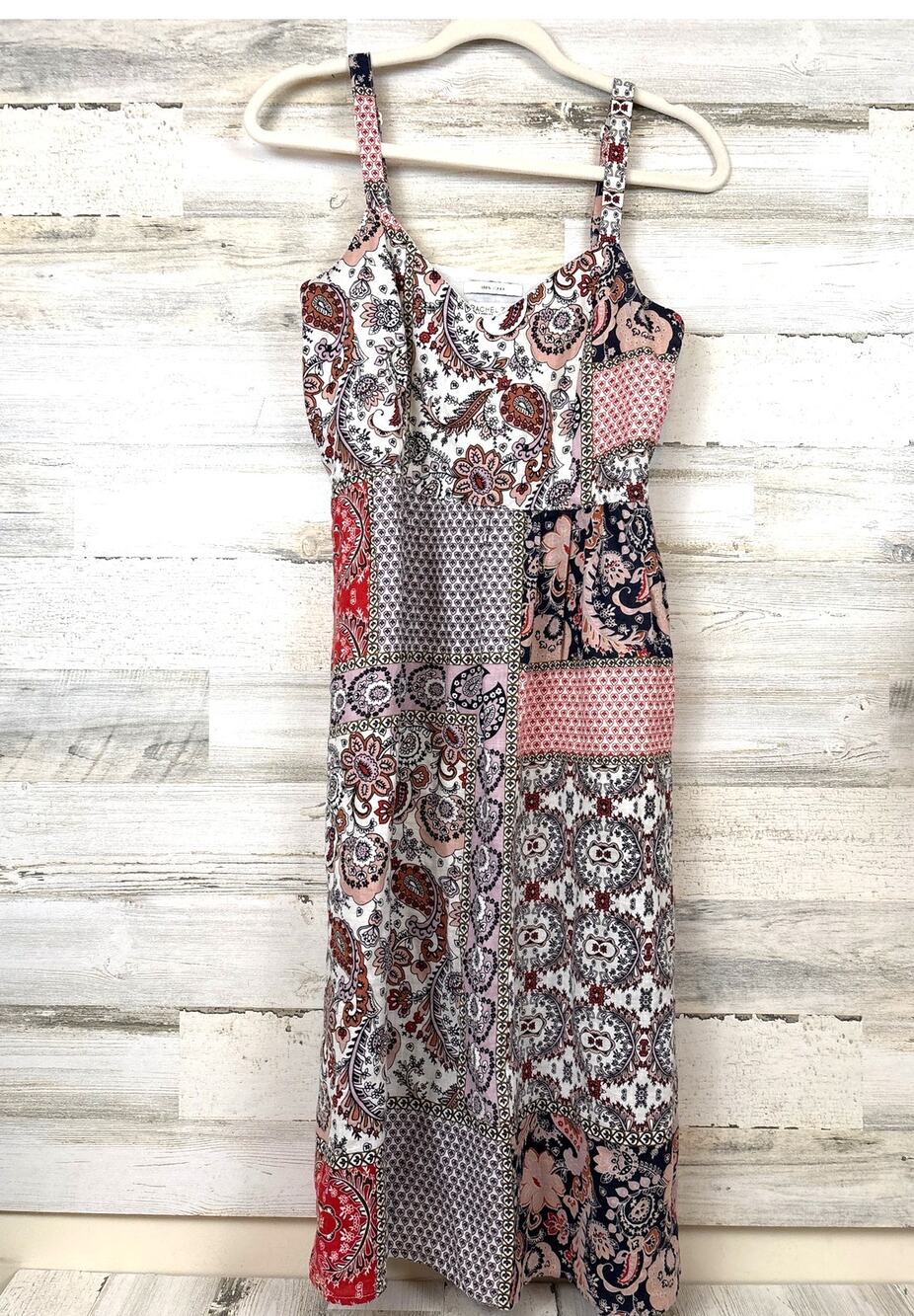 Rachel Zoe Womens 4 Multi Linen Patchwork Paisley Sleeveless Boho Midi Dress